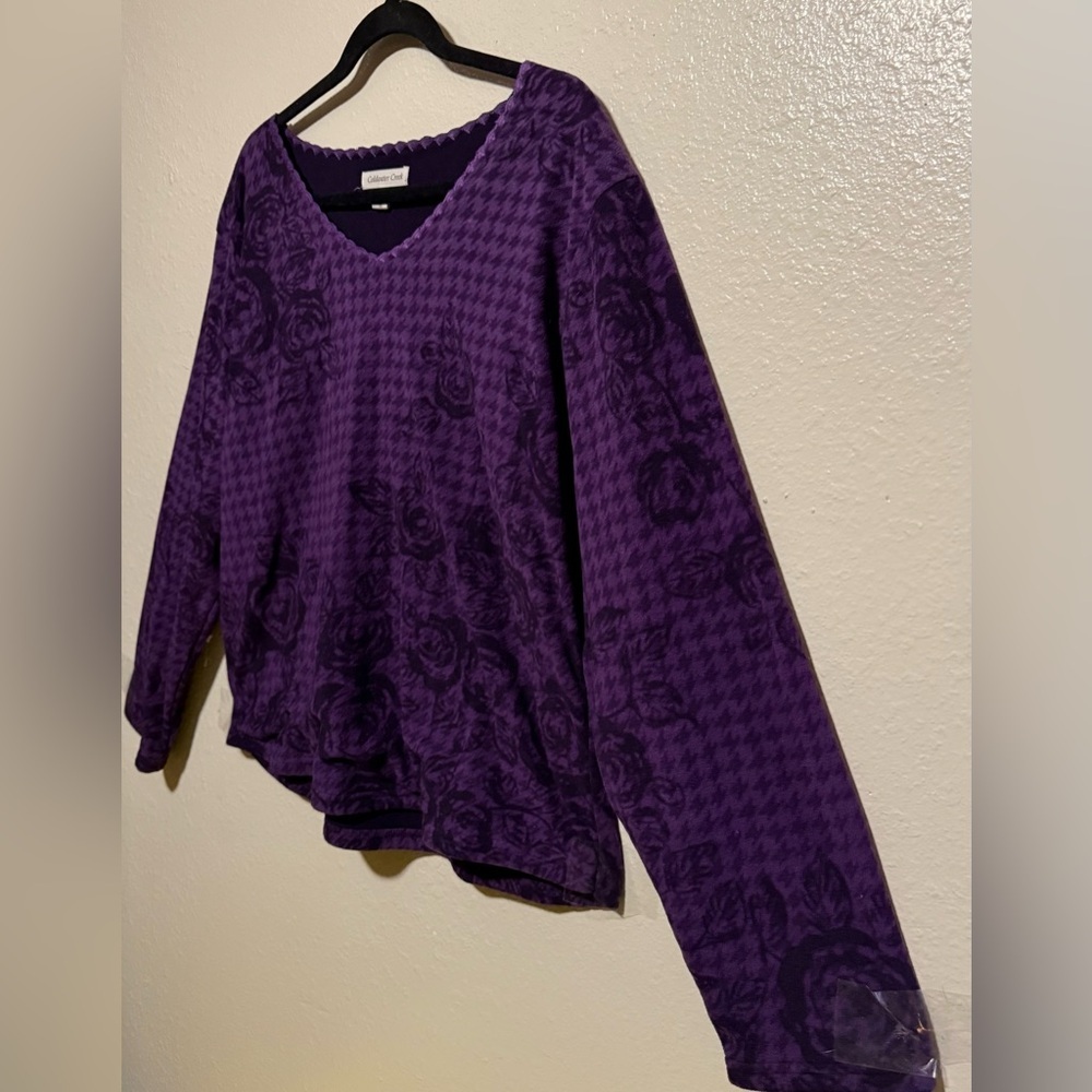 Coldwater Creek Purple Floral Textured Long Sleeve Top Houndstooth XL - Picture 3 of 4